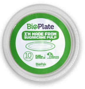 BioPak plant based plate. Carbon neutral certified food and beverage packaging.